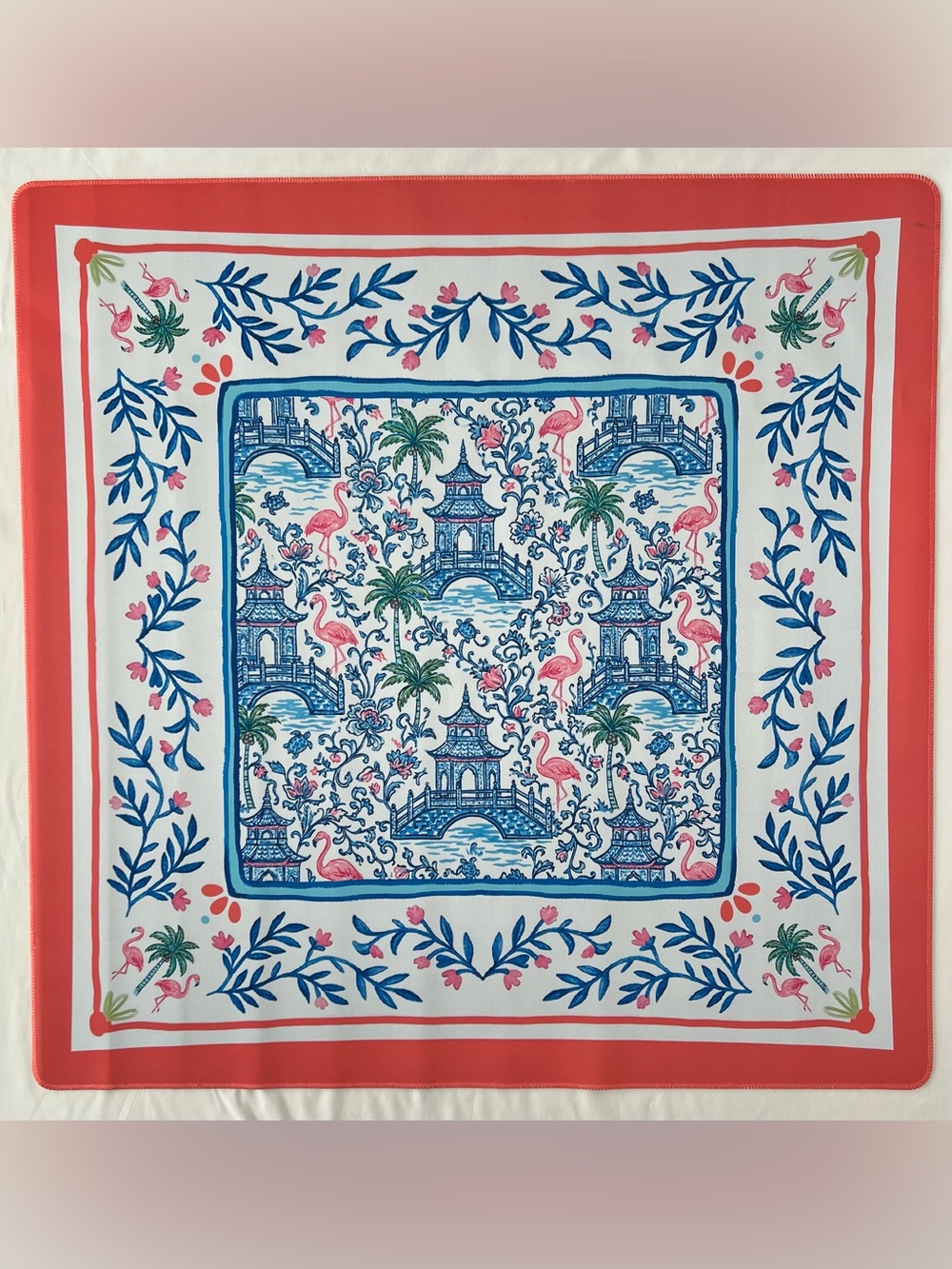 🦩🌴🦩 BLUE & PINK FLORAL CHINOISERIE MAHJONG MAT 🦩🌴🦩